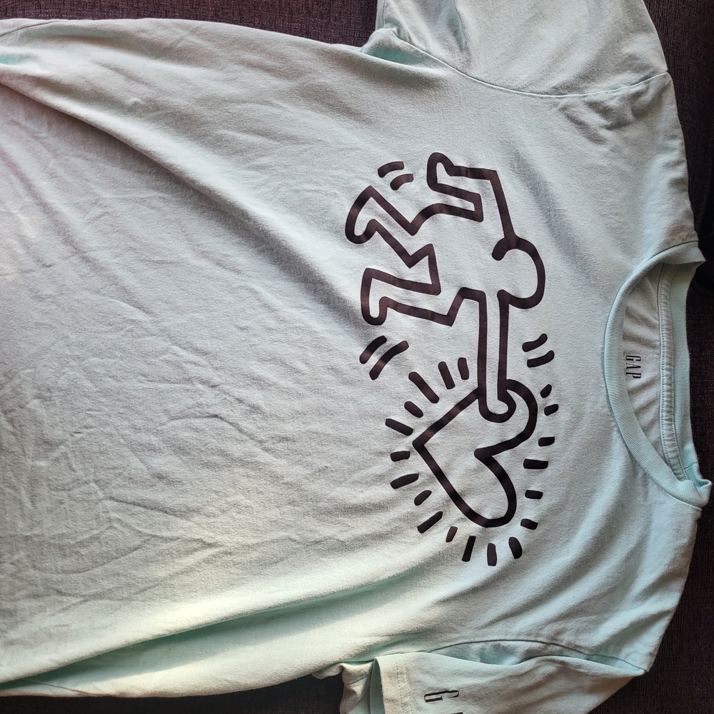 Gap Keith Haring Mint Green Graphic Tee with Heart Design